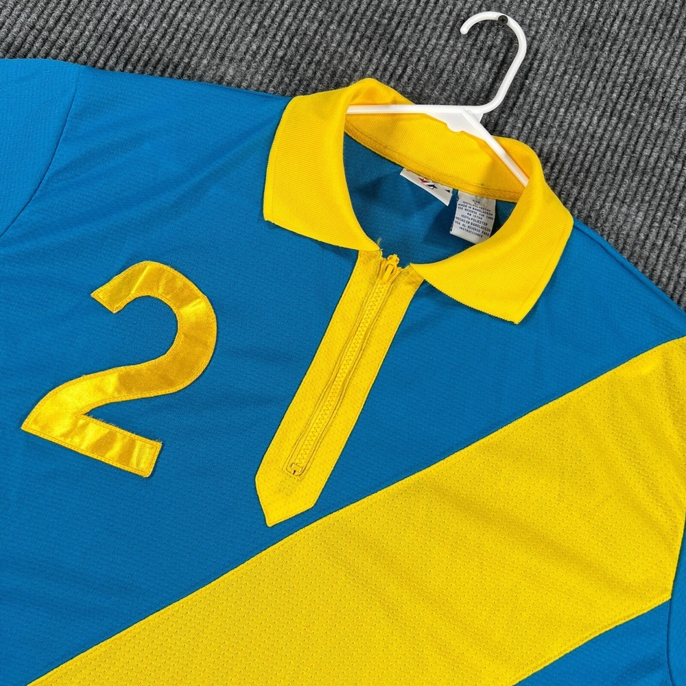 Vintage Jerzees Soccer Jersey Mens Large Blue Striped #2 1/4 Zip Short Sleeve - Picture 2 of 10